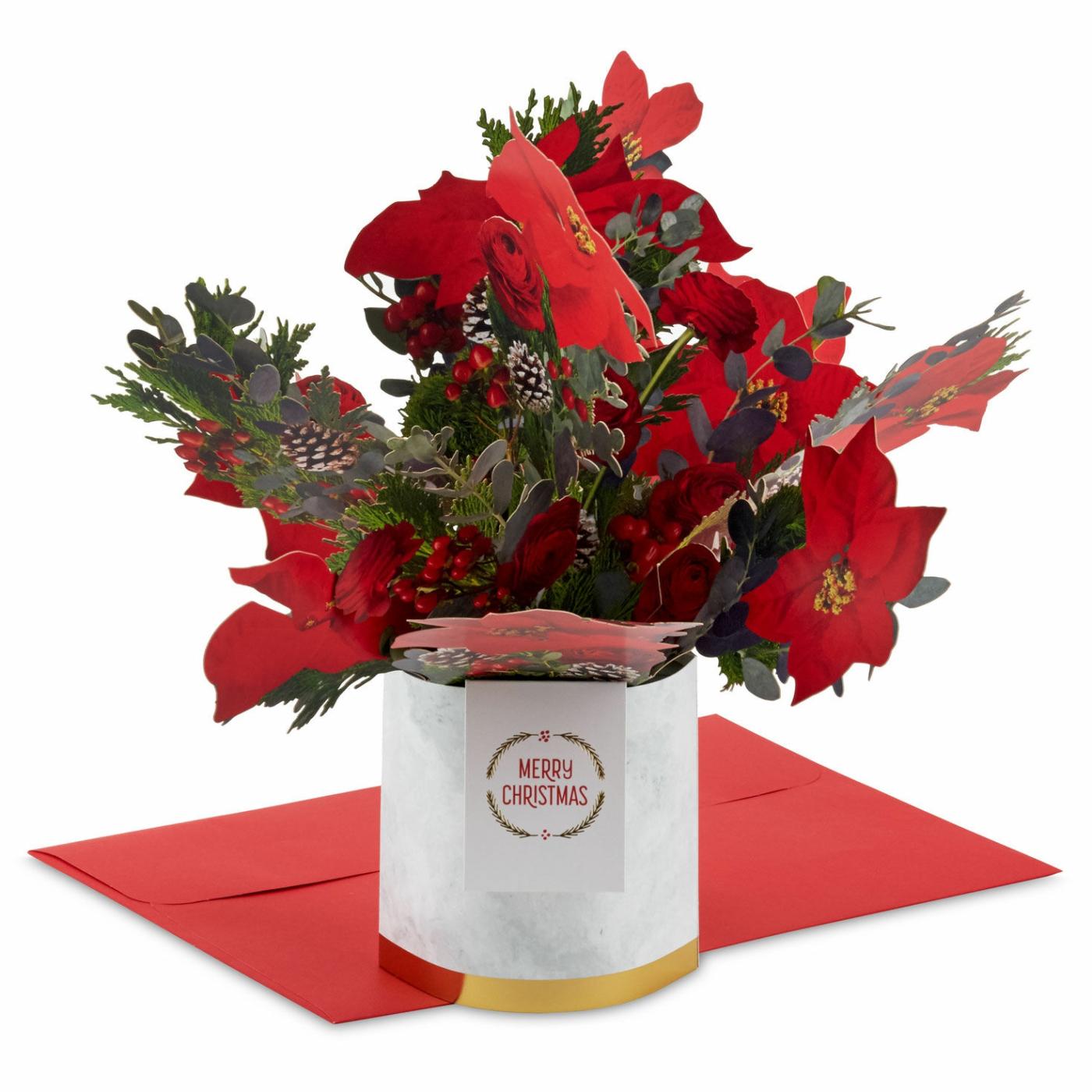 Cards | Merry Christmas Poinsettia Flower Bouquet 3D Pop-Up Christmas Card Cards Cards